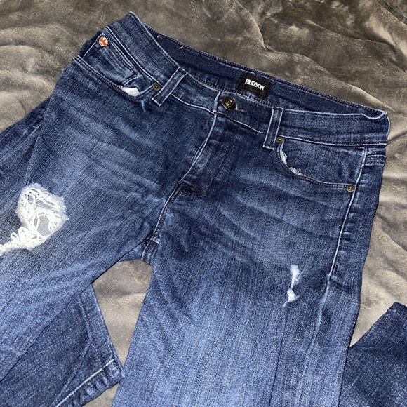 Hudson Krista Super Skinny Distressed Ankle Blue Stretch Denim Jeans Women's 27 - Picture 2 of 10